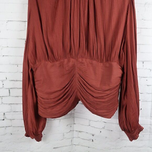 BURNT ORANGE LONG SLEEVE V NECK BLOUSE SIZE LARGE - Picture 7 of 7